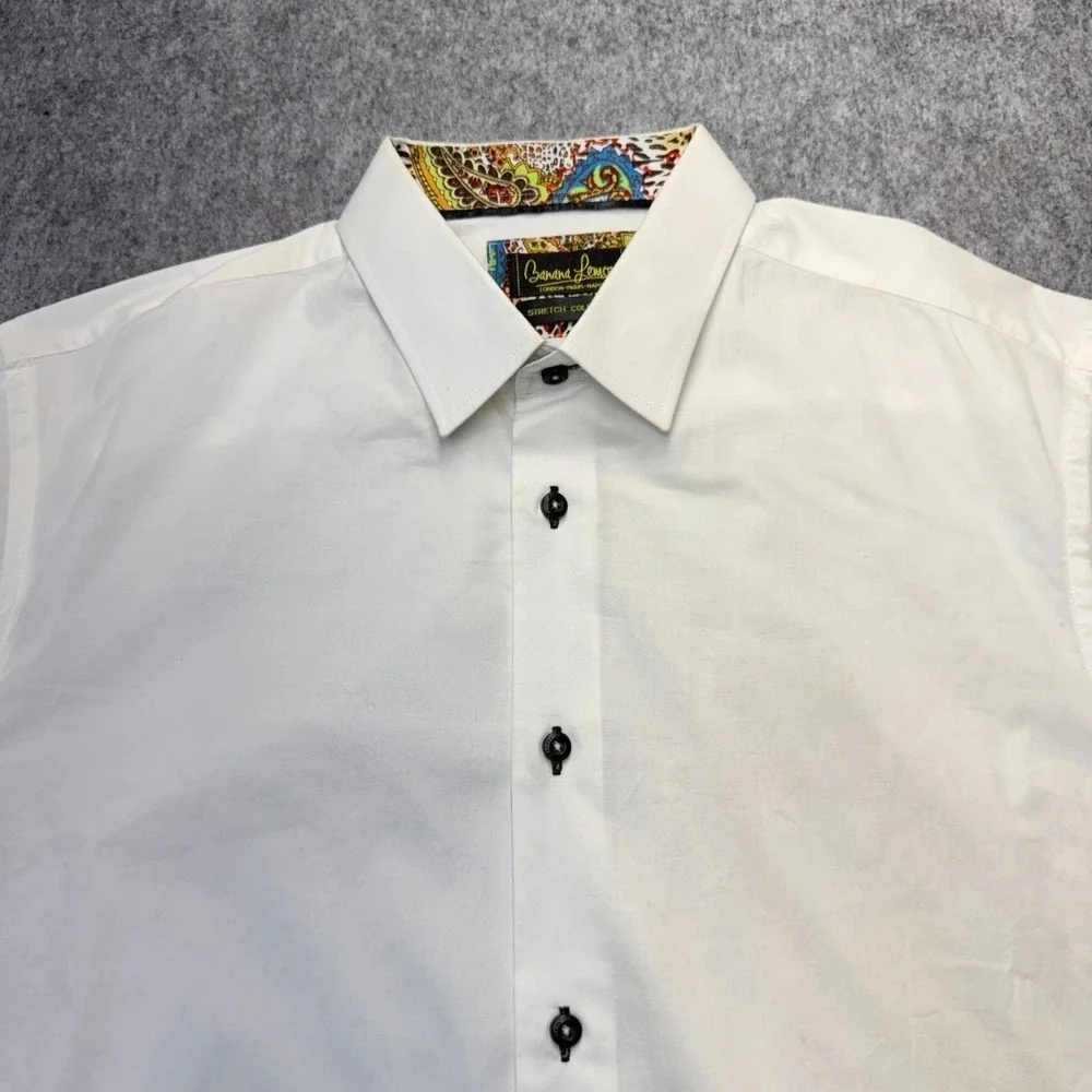 Banana Lemon Button Down Mens XL Paisley Contrast Stretch Cotton White Solid